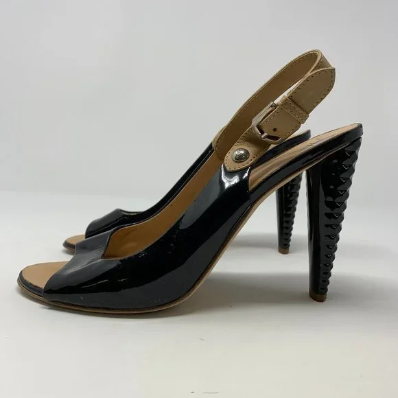 Giuseppe Zanotti Black Patent Leather Slingback Corkscrew Peep-Toe Sandals 8.5 - Picture 4 of 11